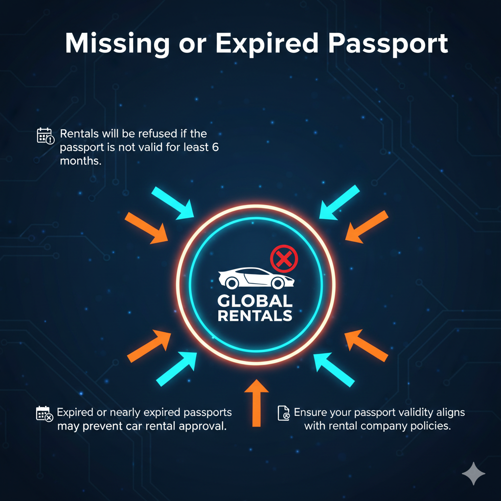 Feature image for user guide titled 'Missing or Expired Passport', showing key points on left and right sides, with a central brand image highlighted using animated infographic elements.