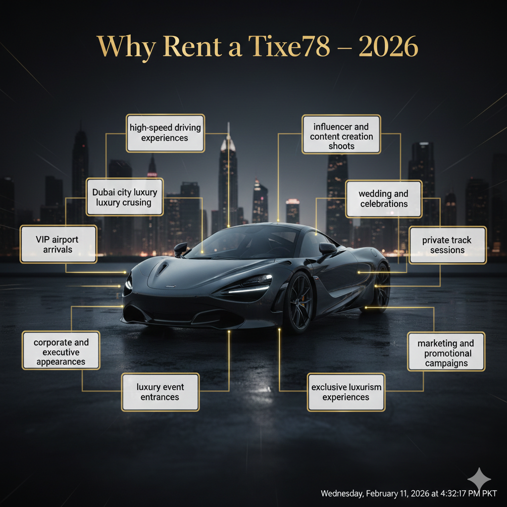 McLaren 720S 2026 luxury rental infographic showing hypercar in center with key rental motivations highlighted around it