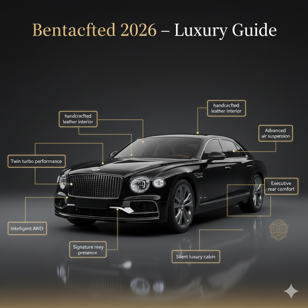 Bentley Flying Spur 2026 luxury sedan feature guide image with infographic highlights and premium editorial design