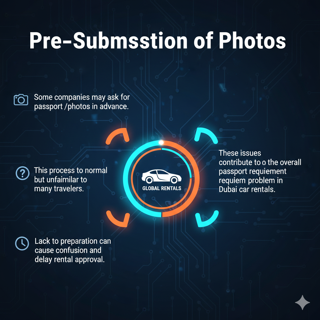Feature image for user guide titled 'Pre‑Submission of Photos', showing key points on left and right sides, with a central brand image highlighted using animated infographic elements.